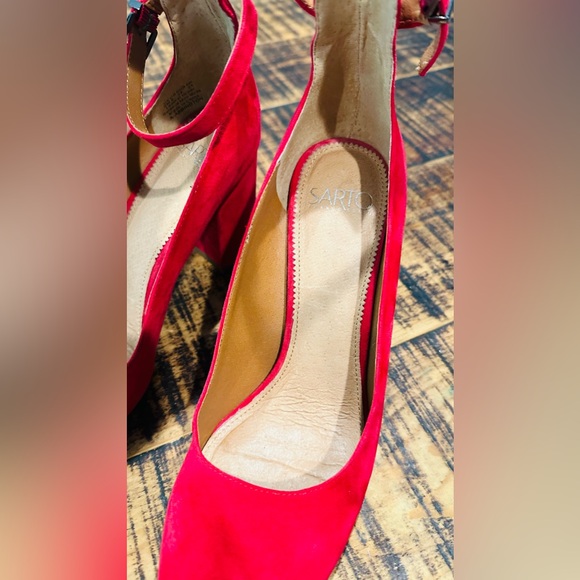 FRANCO SARTO ABBINGTON RED SUEDE MARY JANE HEELS PUMPS BLOCK HEEL SZ 8 - Picture 12 of 12